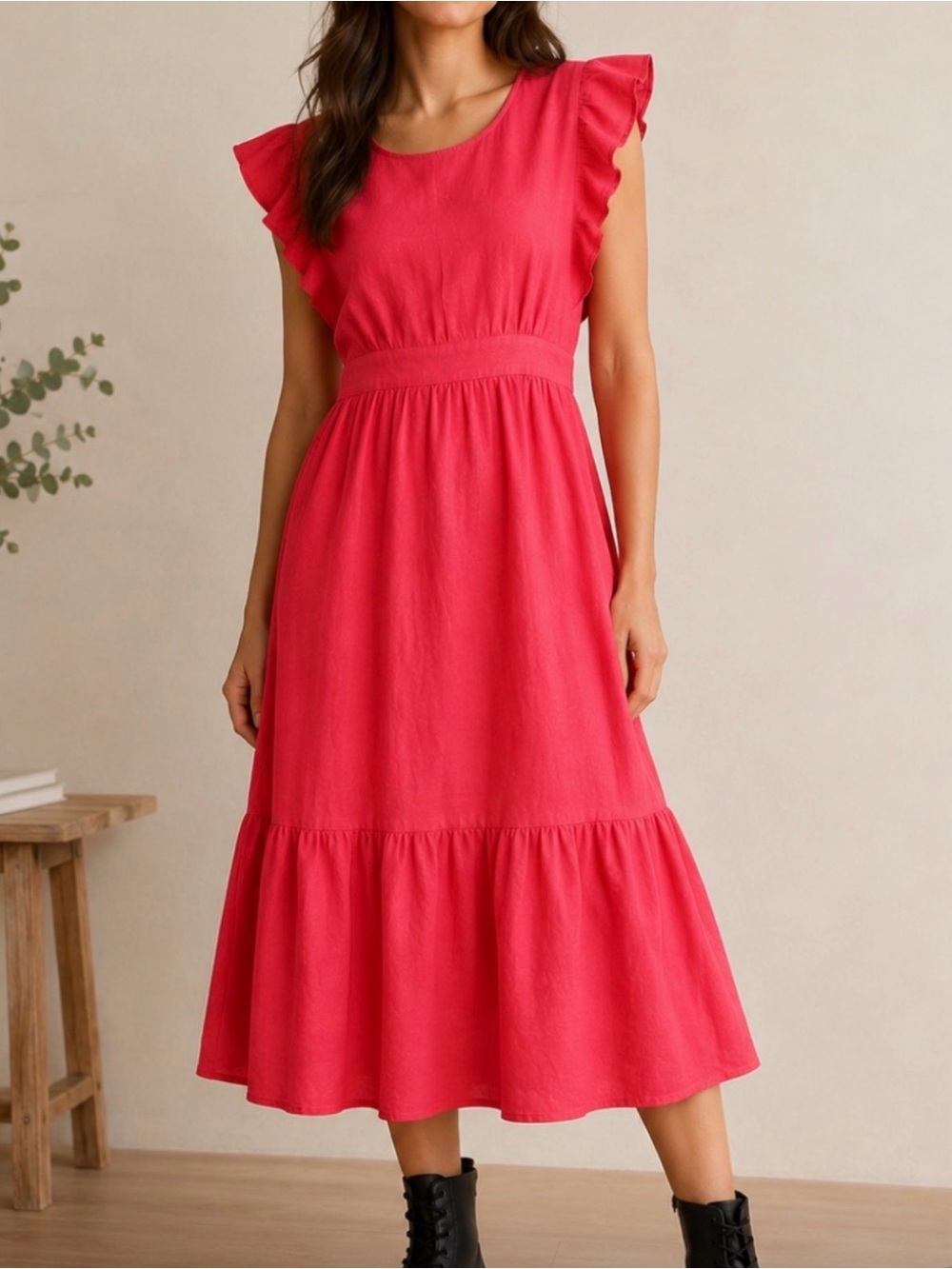 Cynthia Rowley Coral Ruffle Sleeve Dress